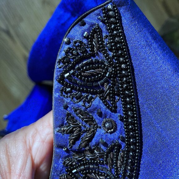 Custom Royal Blue Jacket Style Achkan / Sherwani, Hand Beaded Accents, Like New - Picture 12 of 15